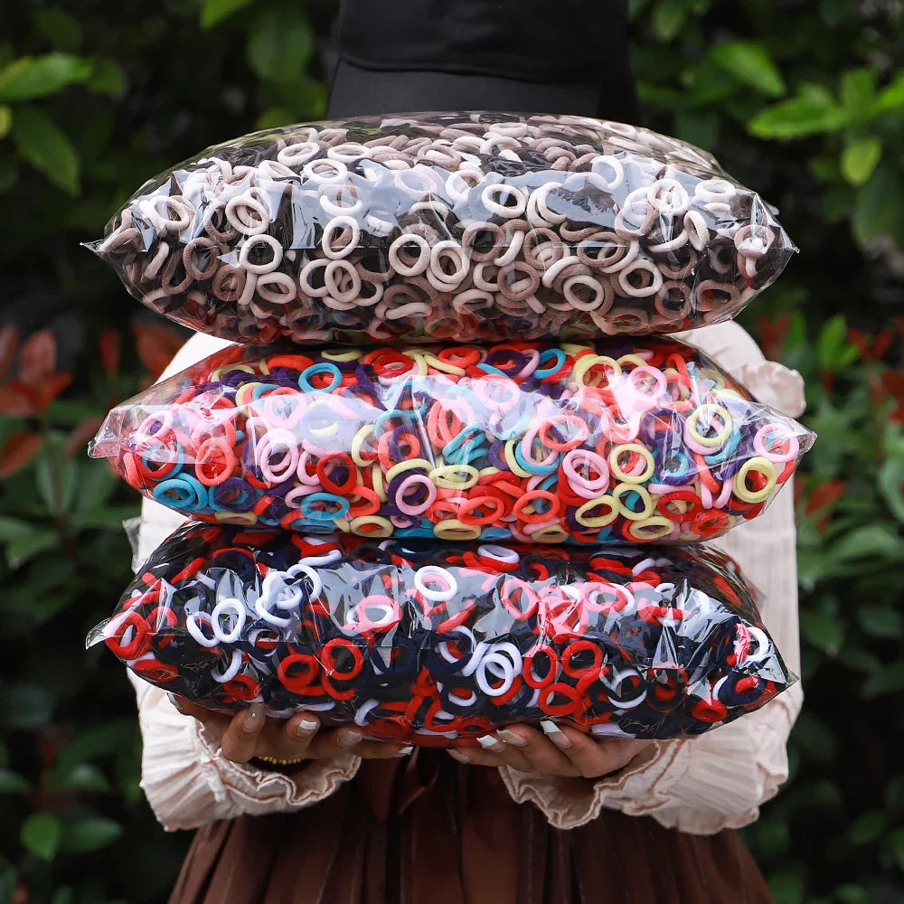 Colorful basic nylon elastic hair ties for girls in assorted colors and sizes